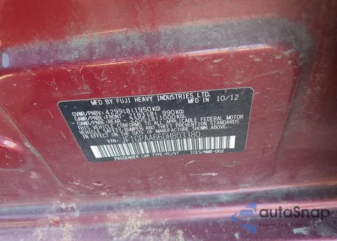 2013 Subaru Impreza Wagon 2.0I z USA, uszkodzony, nr VIN JF1GPAA66DH803380